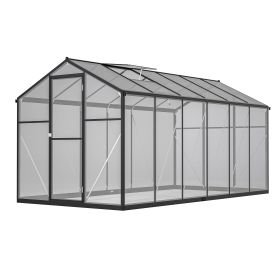6' X 12' Thicked Polycarbonate Greenhouse, Greenhouse With Double Flush Door, Rain Gutter And Ventilation Window, Green House For Sunroom, Garden