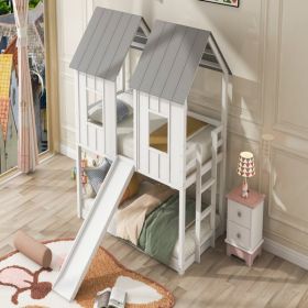 Double Decker Bunk Bed With Slide And Window, White, Prohibited Platform Temu
