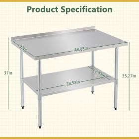 Stainless Steel Prep Table With Adjustable Undershelf And Galvanized Legs, Heavy-Duty Commercial Work Table For Kitchen, Home, Restaurant, And Hotel U