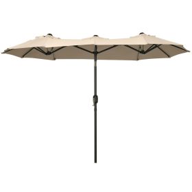 Outsunny Double-sided Patio Umbrella 9.5' Large Outdoor Market Umbrella with Push Button Tilt and Crank, 3 Air Vents and 12 Ribs, for Garden, Dec