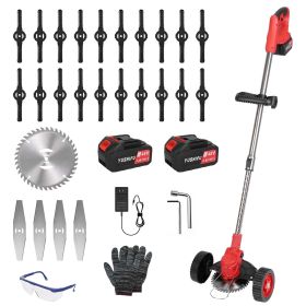 3 in 1 Electric Cordless Grass Wacker Battery Powered Grass Trimmer With Wheels Adjustable Head Extendable Length Rechargeable Lightweight Lawn T