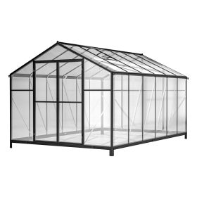 8' X 12' Outdoor Greenhouse, Heavy Duty Polycarbonate Greenhouse, Large Walk-in Greenhouse With Double Doors And Two Ventilation Windows, Aluminu