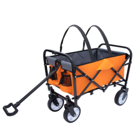 Minimeetall Strap Collapsible Foldable Wagon Cart With Strapping System, Beach Wagon , Utility Cart , Utility Wagon Grocery Cart For Camping Shop (Color: Orange)