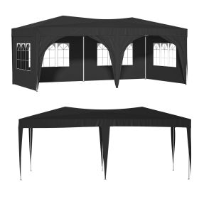 10X20 Ft Pop Up Canopy Tent With 6 Sidewalls, Ez Pop Up Outdoor Canopy For Parties, Waterproof Commercial Tent With 3 Adjustable Heights, Carry Bag, 6 (Color: Black)