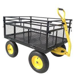 Steel Garden Cart, Heavy Duty 1400 Lbs Capacity, With Removable Mesh Sides To Convert Into Flatbed, Utility Metal Wagon With 2-in-1 Handle And 16 In T (Color: Black)