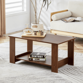 Modern Minimalist Walnut Colored Double Layered Rectangular Coffee Table ,tea Table.MDF Material Is More Durable,Suitable For Living Room, Bedroom, An (Option: Walnut)