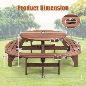 Circular Outdoor Wooden Picnic Table For Patio, Backyard, Garden, DIY (Option: 10Person Brown)
