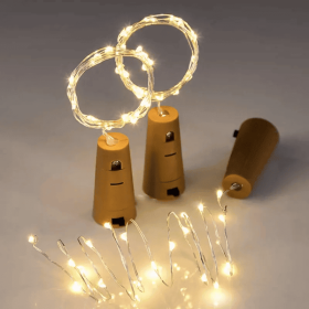 1pc 20 LED Wine Bottle Lights String Light; Mini LED 6.6ft Silver Wire Cork Lights Battery Operated Fairy Mini String Lights For Liquor Bottles C (Color: Warm White)