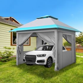 3x3m Light Blue White One Click Open Right Angle Belt With 4 Sides Of Surrounding Cloth, Double Roof Overhanging Eaves, 4 Corners With Sandbags, (Color: Grey)