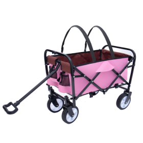 Minimeetall Strap Collapsible Foldable Wagon Cart With Strapping System, Beach Wagon , Utility Cart , Utility Wagon Grocery Cart For Camping Shop (Color: Pink)