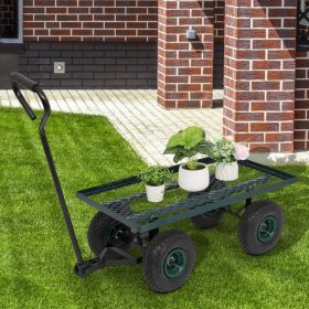 Iron Wood Green Garden Cart With Four Wheels (Color: Green)